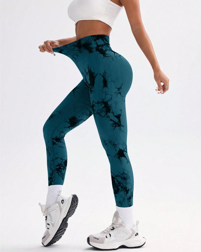 Modefluss Tie Dye Wide Waistband Sports Leggings