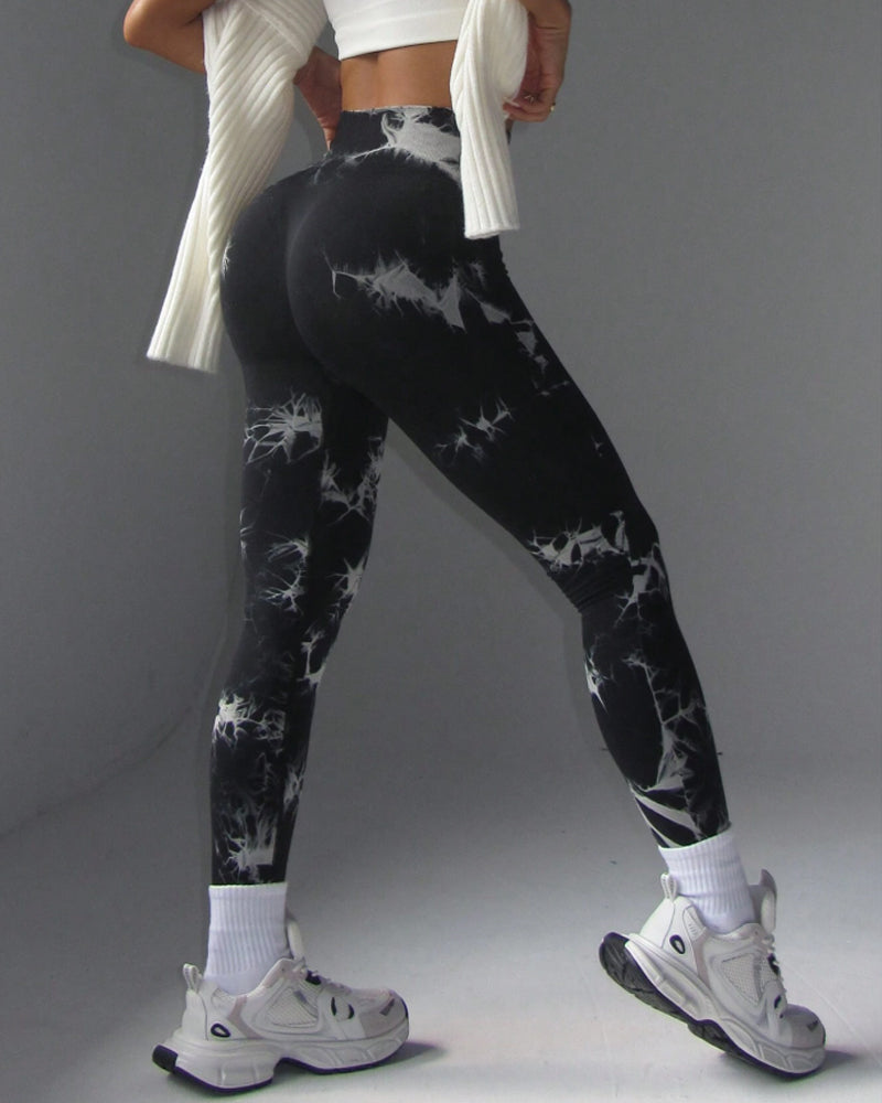 Modefluss Tie Dye Wide Waistband Sports Leggings