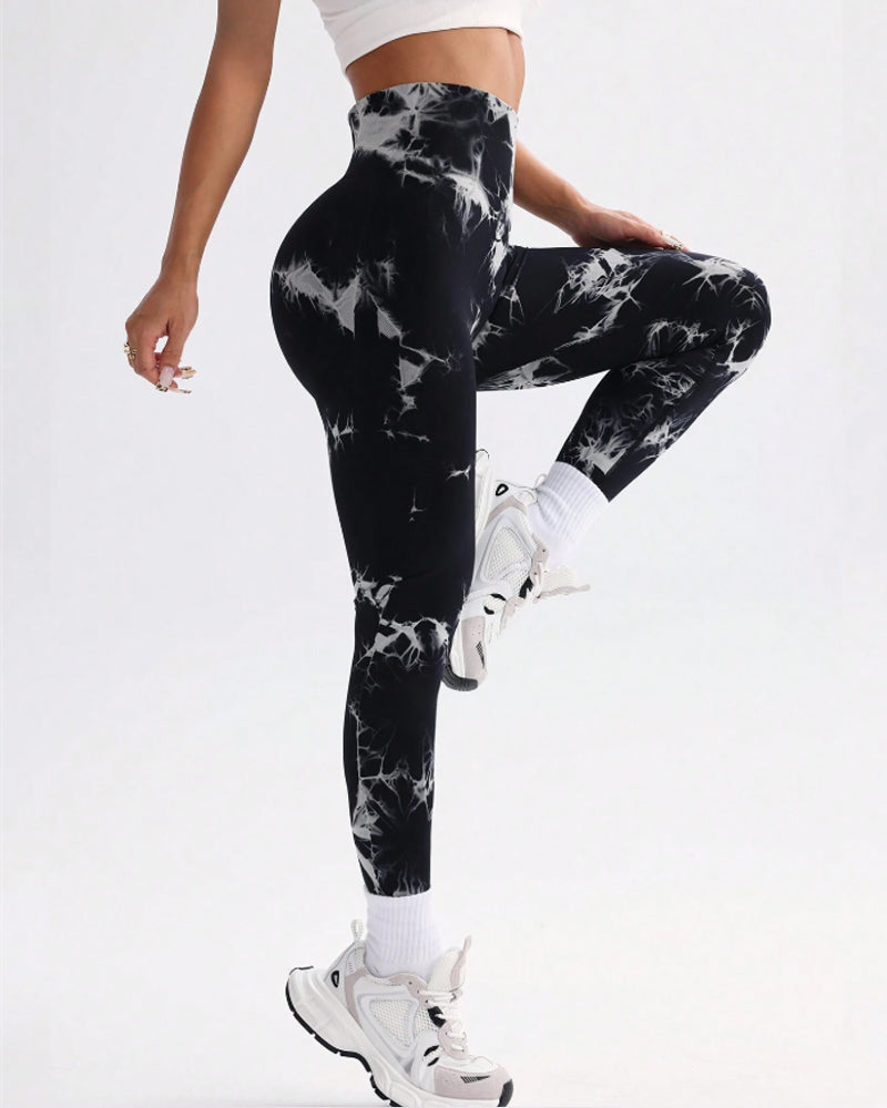 Modefluss Tie Dye Wide Waistband Sports Leggings
