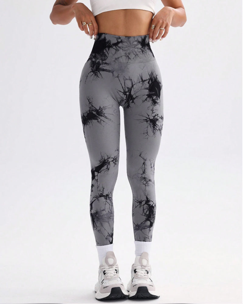 Modefluss Tie Dye Wide Waistband Sports Leggings