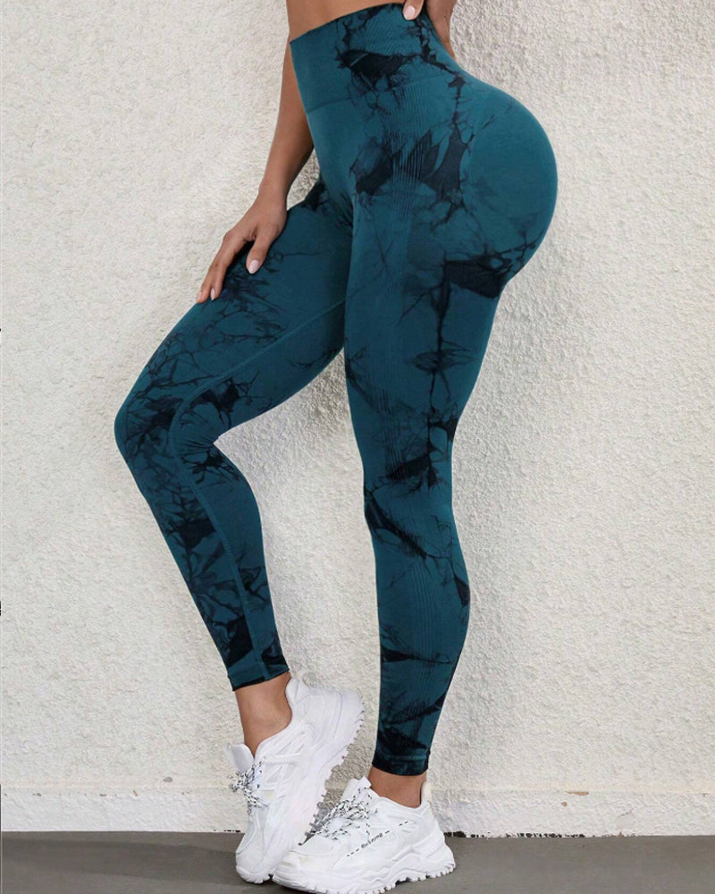 Modefluss Tie Dye Wide Waistband Sports Leggings