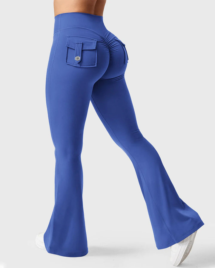 Flared Leggings With Pockets Butt Lifting Exercise Pants