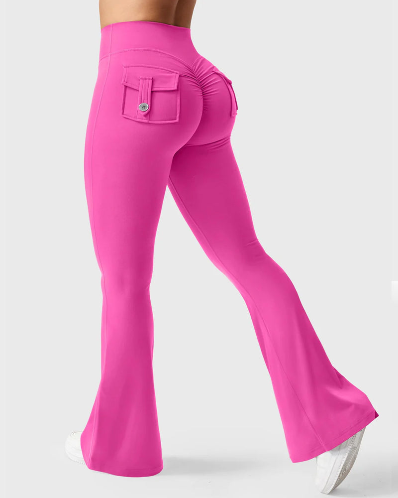 Flared Leggings With Pockets Butt Lifting Exercise Pants