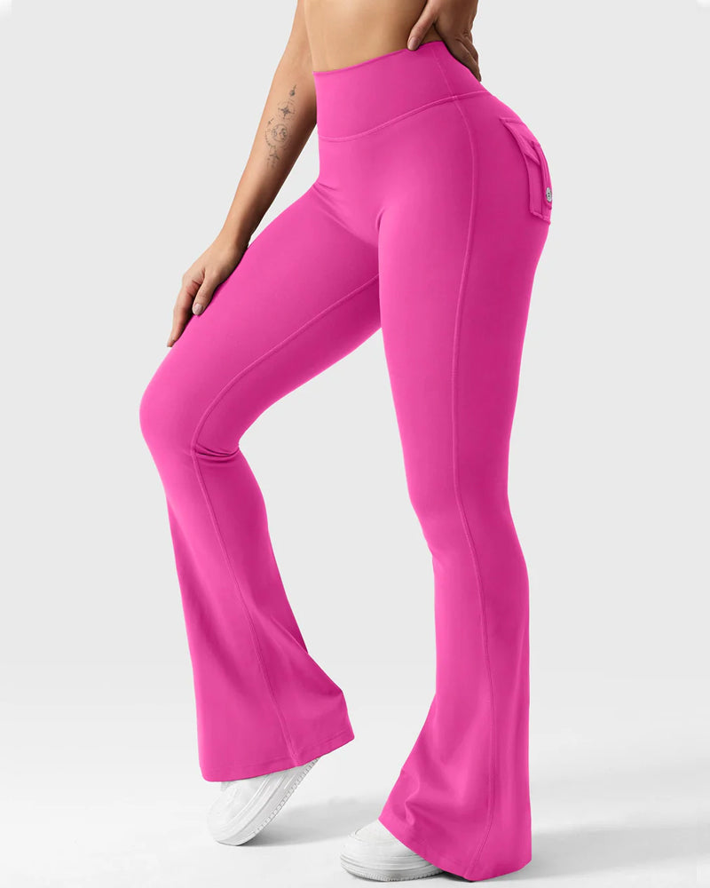 Flared Leggings With Pockets Butt Lifting Exercise Pants