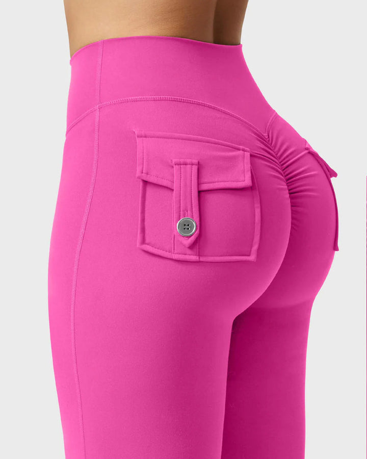 Flared Leggings With Pockets Butt Lifting Exercise Pants