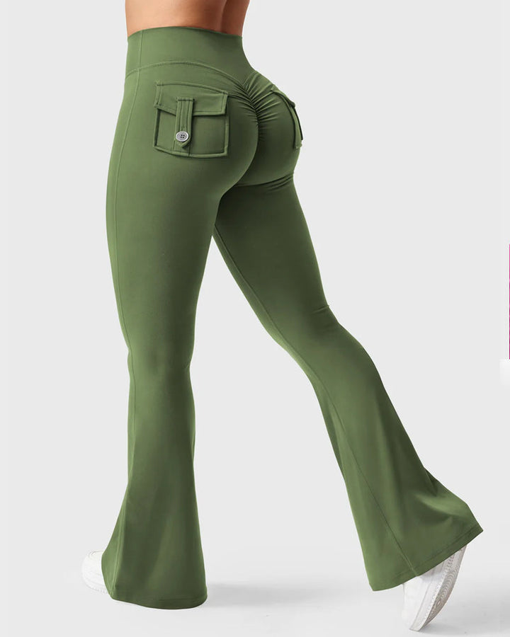 Flared Leggings With Pockets Butt Lifting Exercise Pants