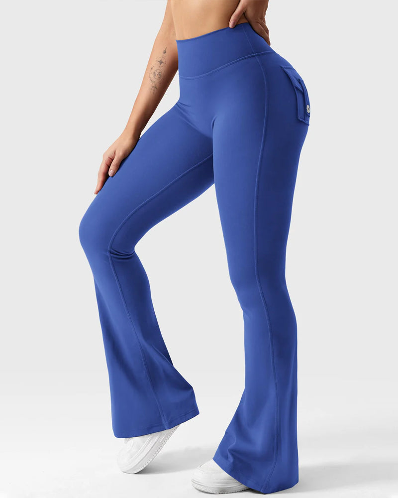 Flared Leggings With Pockets Butt Lifting Exercise Pants