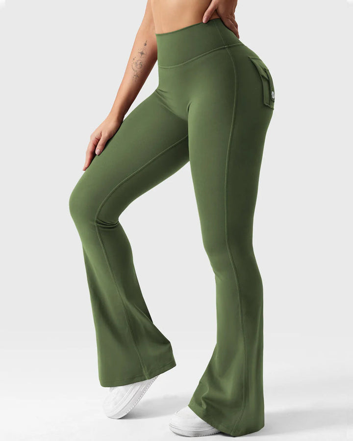Flared Leggings With Pockets Butt Lifting Exercise Pants