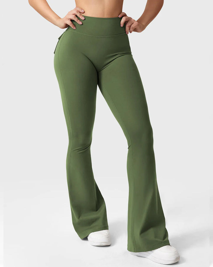 Flared Leggings With Pockets Butt Lifting Exercise Pants