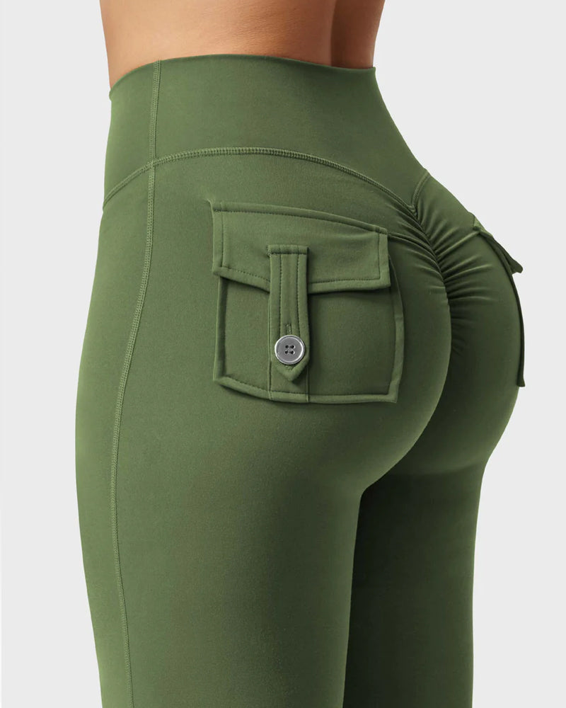 Flared Leggings With Pockets Butt Lifting Exercise Pants