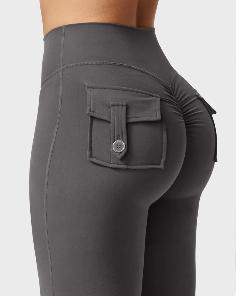 Flared Leggings With Pockets Butt Lifting Exercise Pants