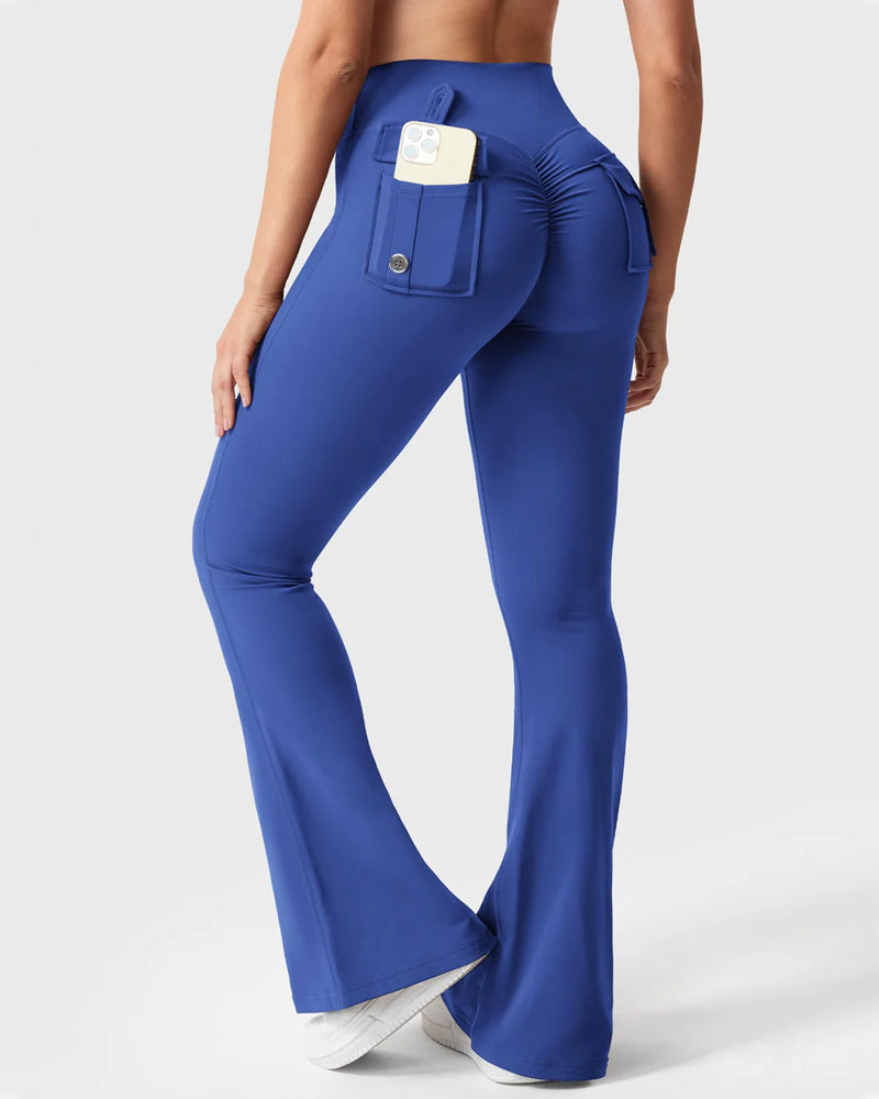 Flared Leggings With Pockets Butt Lifting Exercise Pants