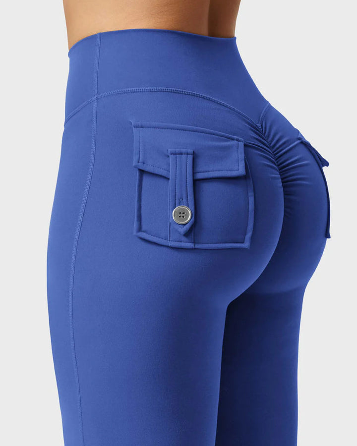 Flared Leggings With Pockets Butt Lifting Exercise Pants