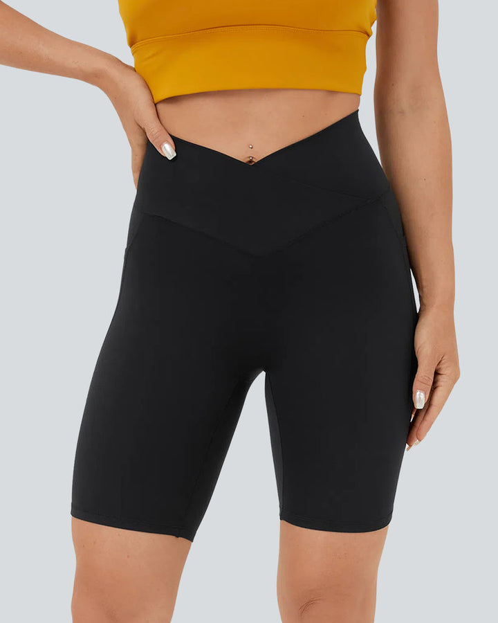 High-Waist Crossover Side Pockets Biker Shorts 7" for Women
