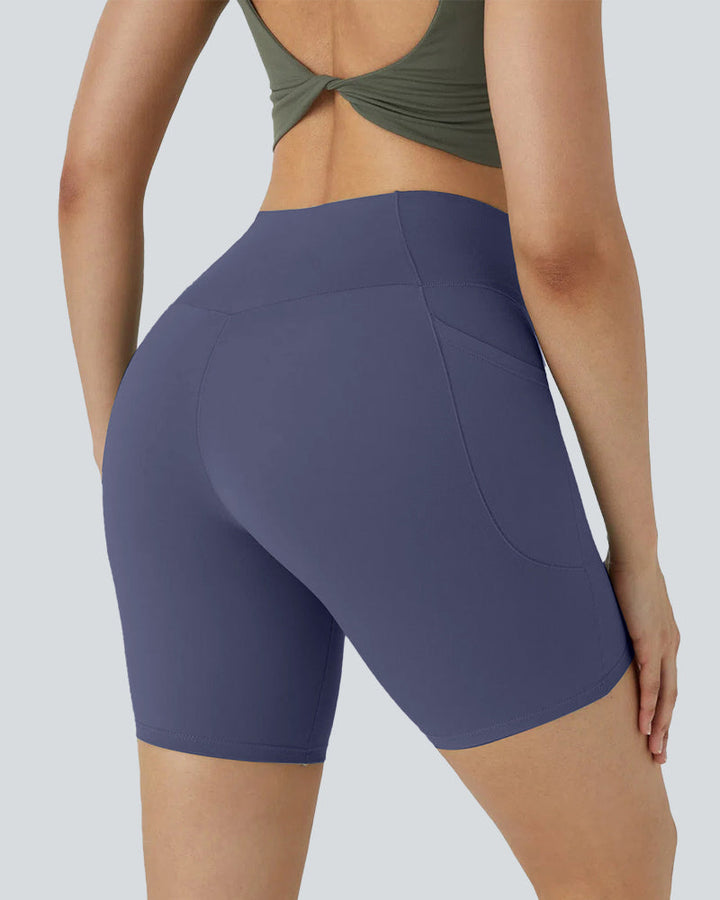 High-Waist Crossover Side Pockets Biker Shorts 7" for Women