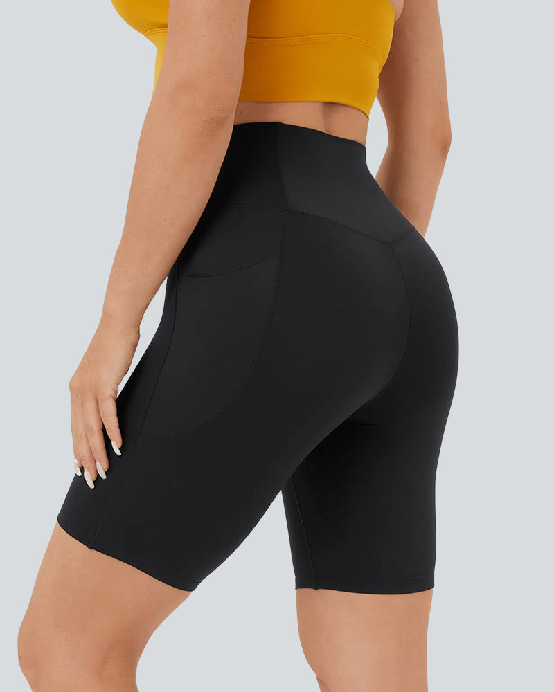 High-Waist Crossover Side Pockets Biker Shorts 7" for Women