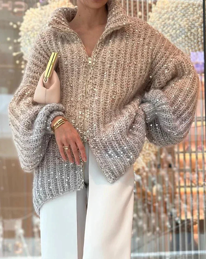 Sophie™ - Eleganter glitzernder Seiden-Cardigan - Modefluss