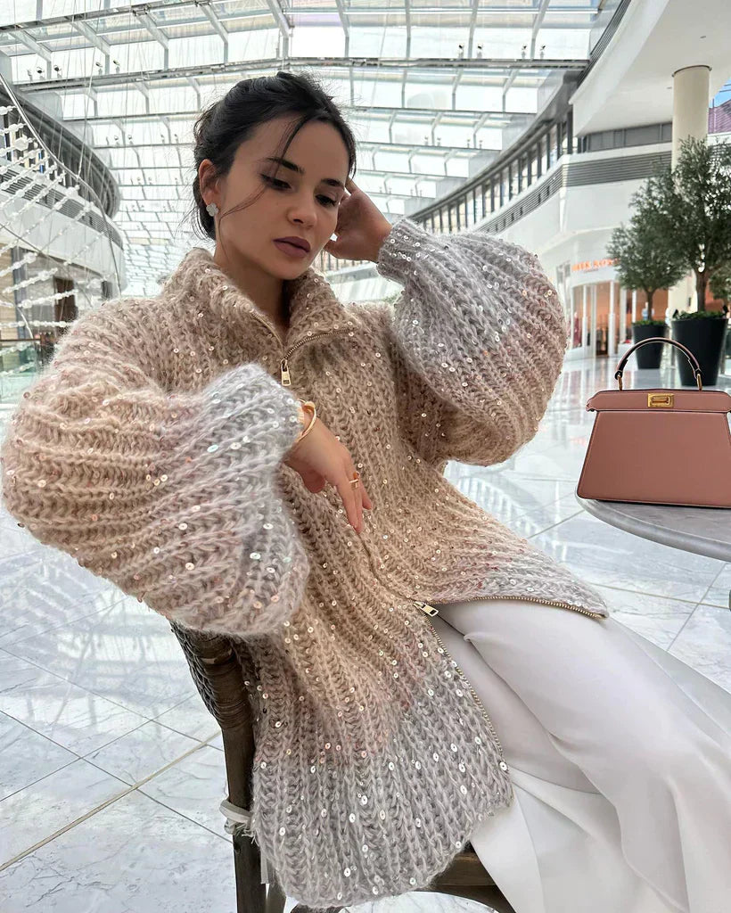 Sophie™ - Eleganter glitzernder Seiden-Cardigan - Modefluss