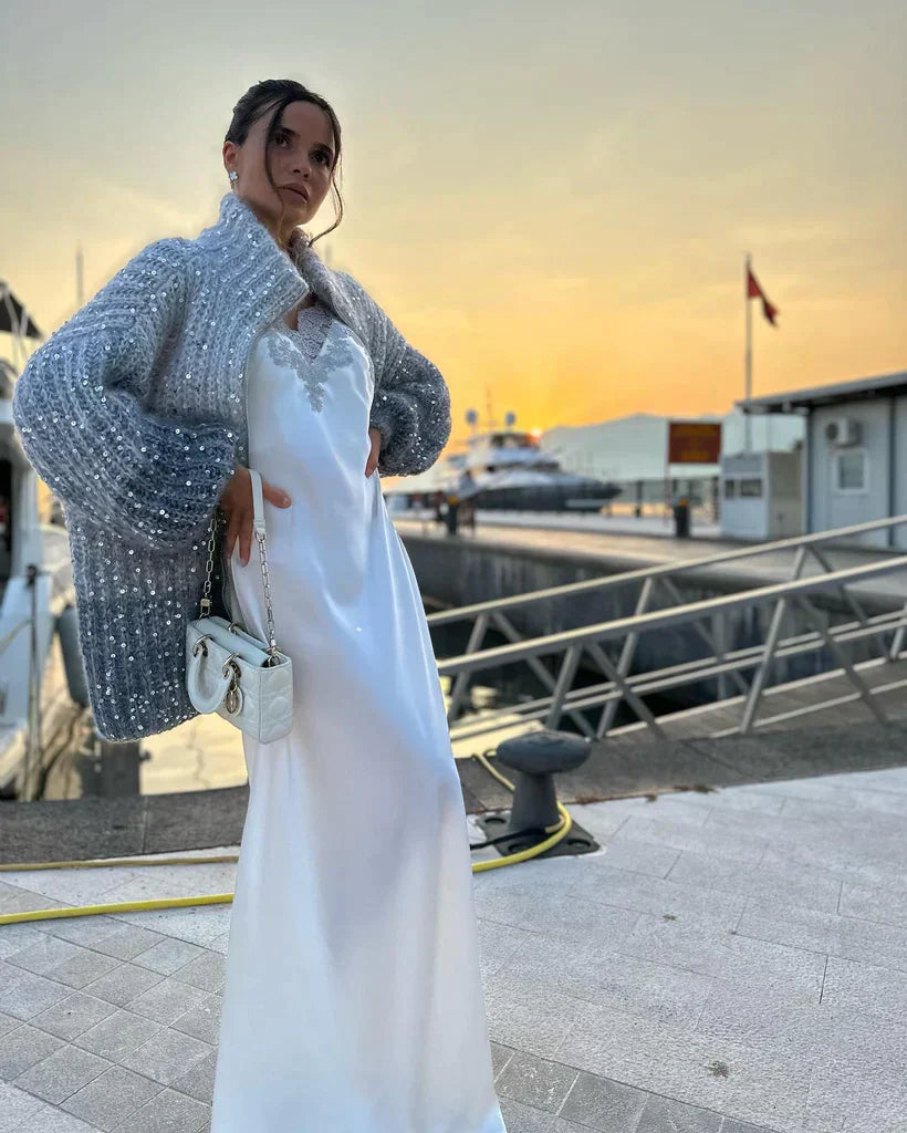 Sophie™ - Eleganter glitzernder Seiden-Cardigan - Modefluss