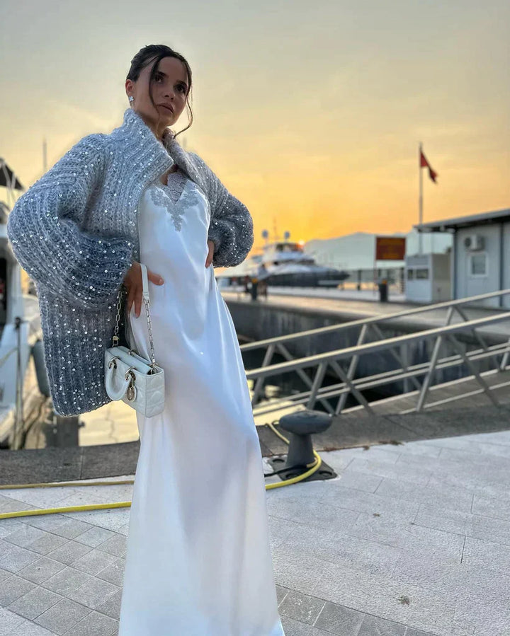 Sophie™ - Eleganter glitzernder Seiden-Cardigan - Modefluss