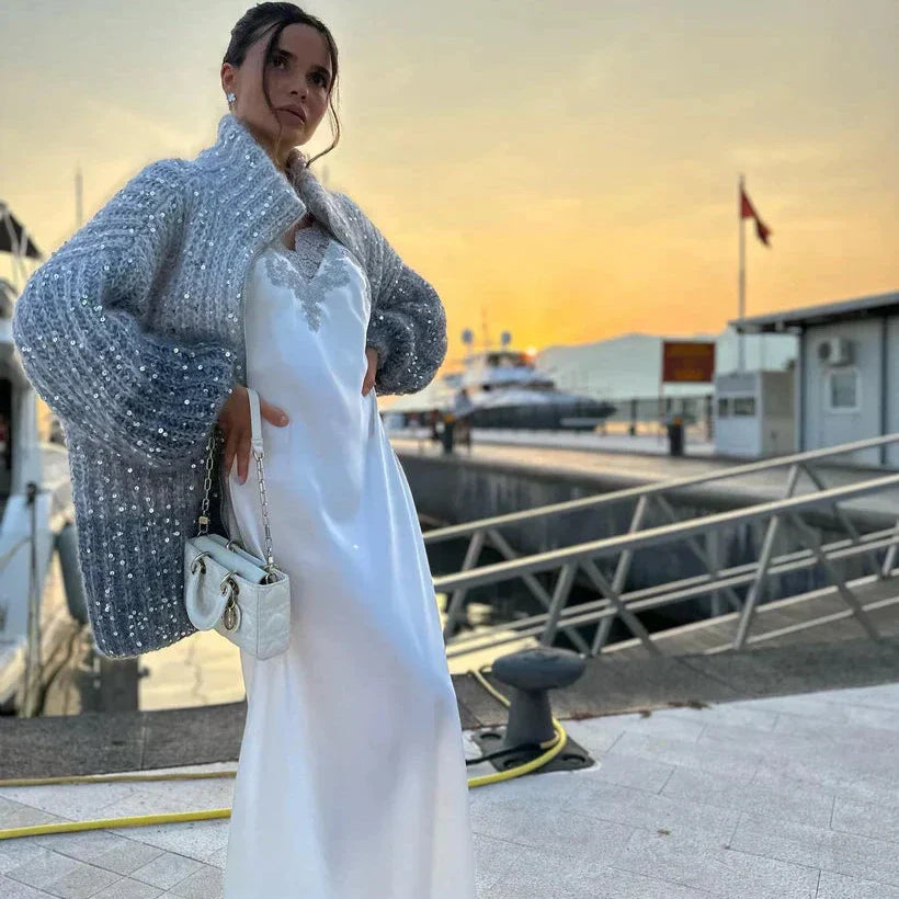 Sophie™ - Eleganter glitzernder Seiden-Cardigan - Modefluss