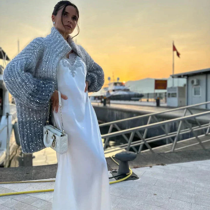 Sophie™ - Eleganter glitzernder Seiden-Cardigan - Modefluss